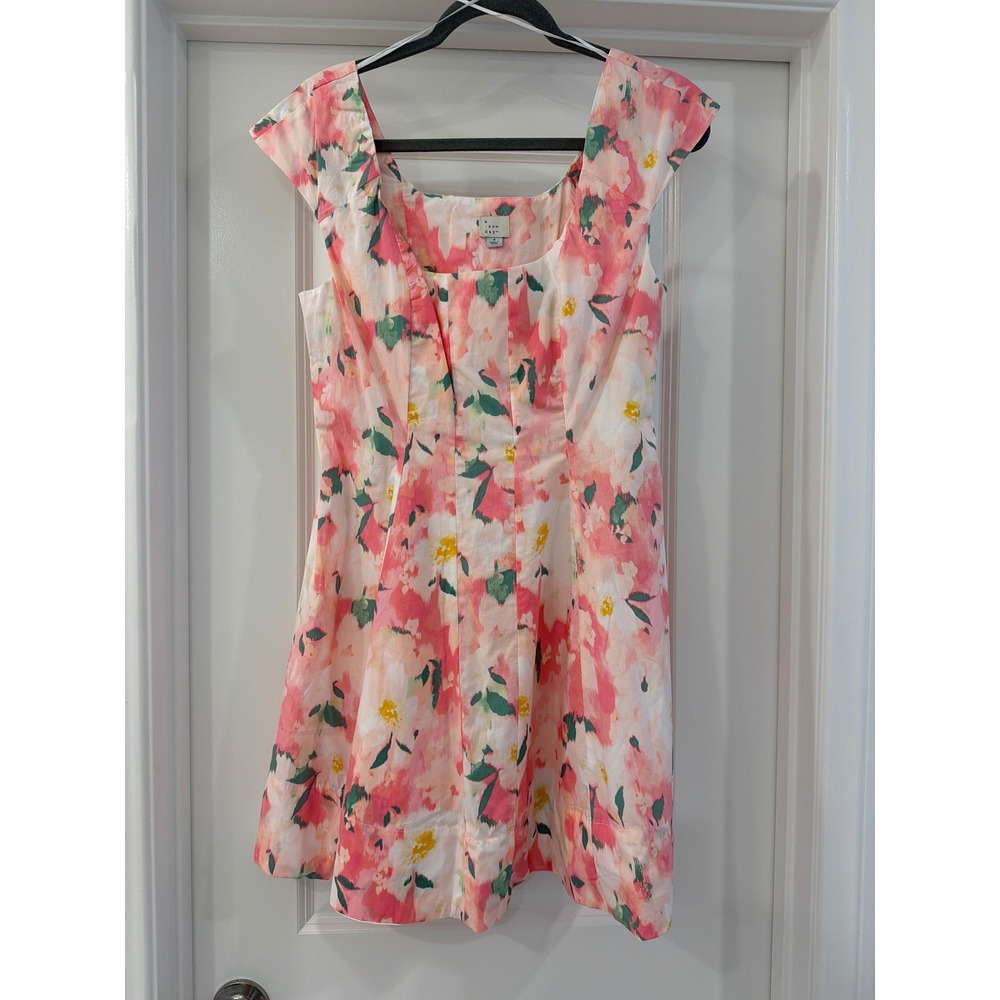 A New Day Floral Fit and Flare Dress Womens 6 Pink White Cotton Mini Dress
